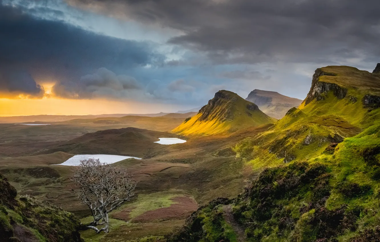 Photo wallpaper valley, clouds, nature, mountains, England, landscape, trees