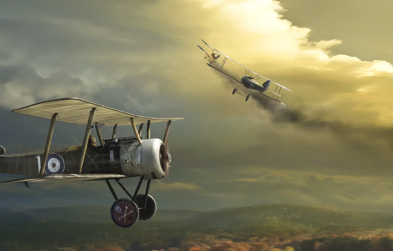 Photo wallpaper the sky, the plane, biplane