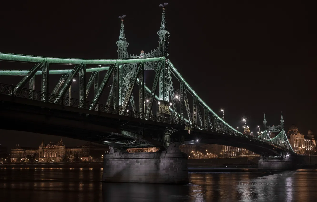 Photo wallpaper night, river, Hungary, Budapest, The Danube, Liberty Bridge