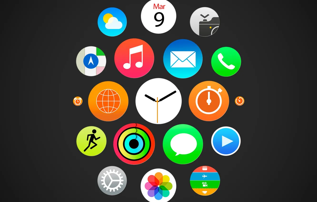 Photo wallpaper watch, menu, icons, color, EPL, ios, apple watch