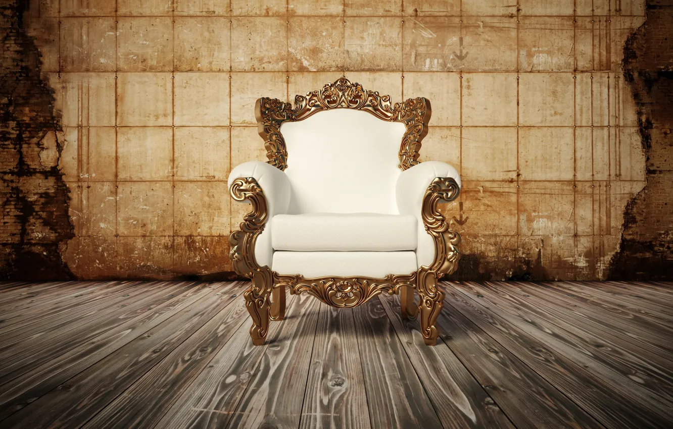 Photo wallpaper wood, Armchair, white leather