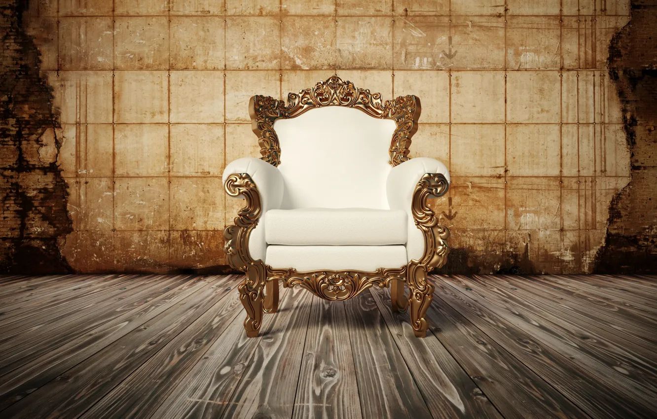 Photo wallpaper wood, armchair, white leather