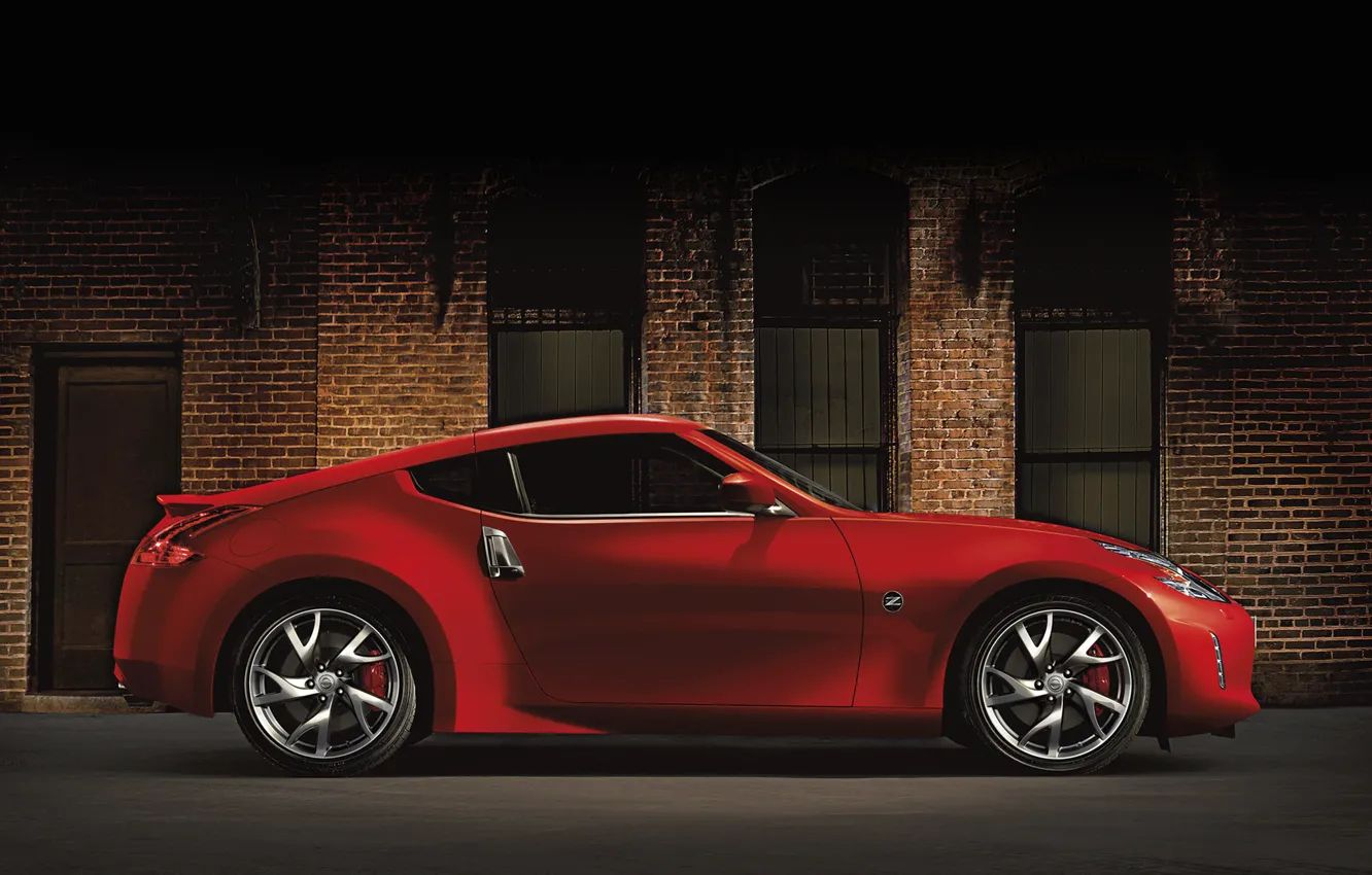 Photo wallpaper Red, Machine, Nissan, The building, Nissan, Red, Car, Car