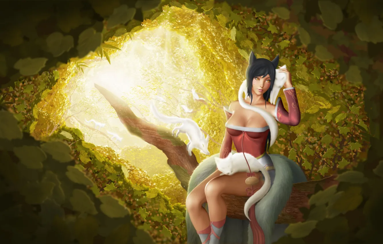 Photo wallpaper forest, lol, Fox, League of Legends, ahri, the Nine-Tailed Fox