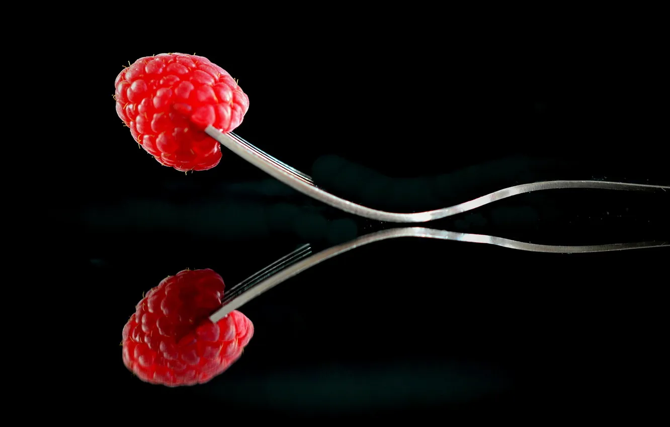 Photo wallpaper Metal, Steel, Fruit, Curve, Fork, Raspberrylicious Reflection