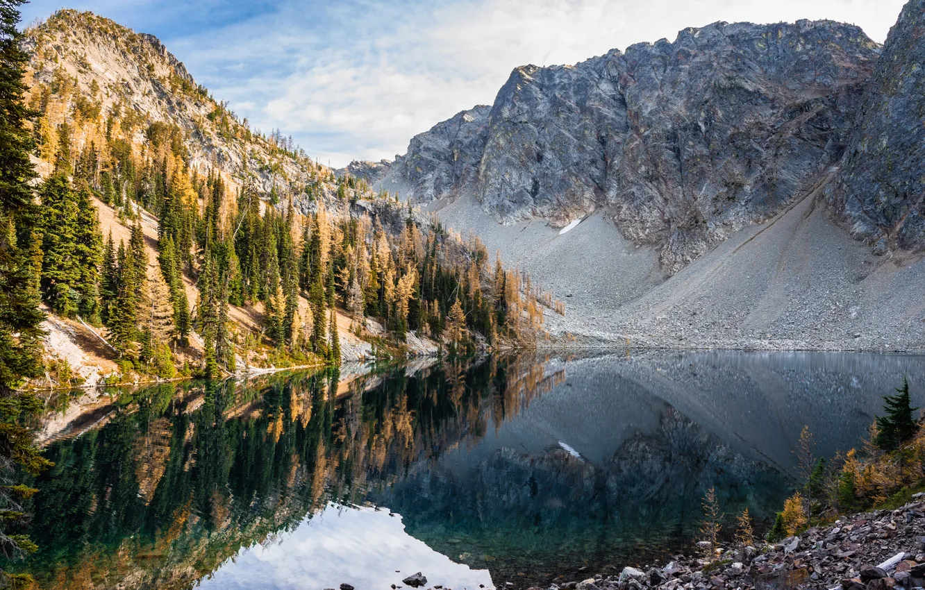 Photo wallpaper mountains, lake, reflection, Blue lake, Washington, Washington, BLUE LAKE, The cascade mountains