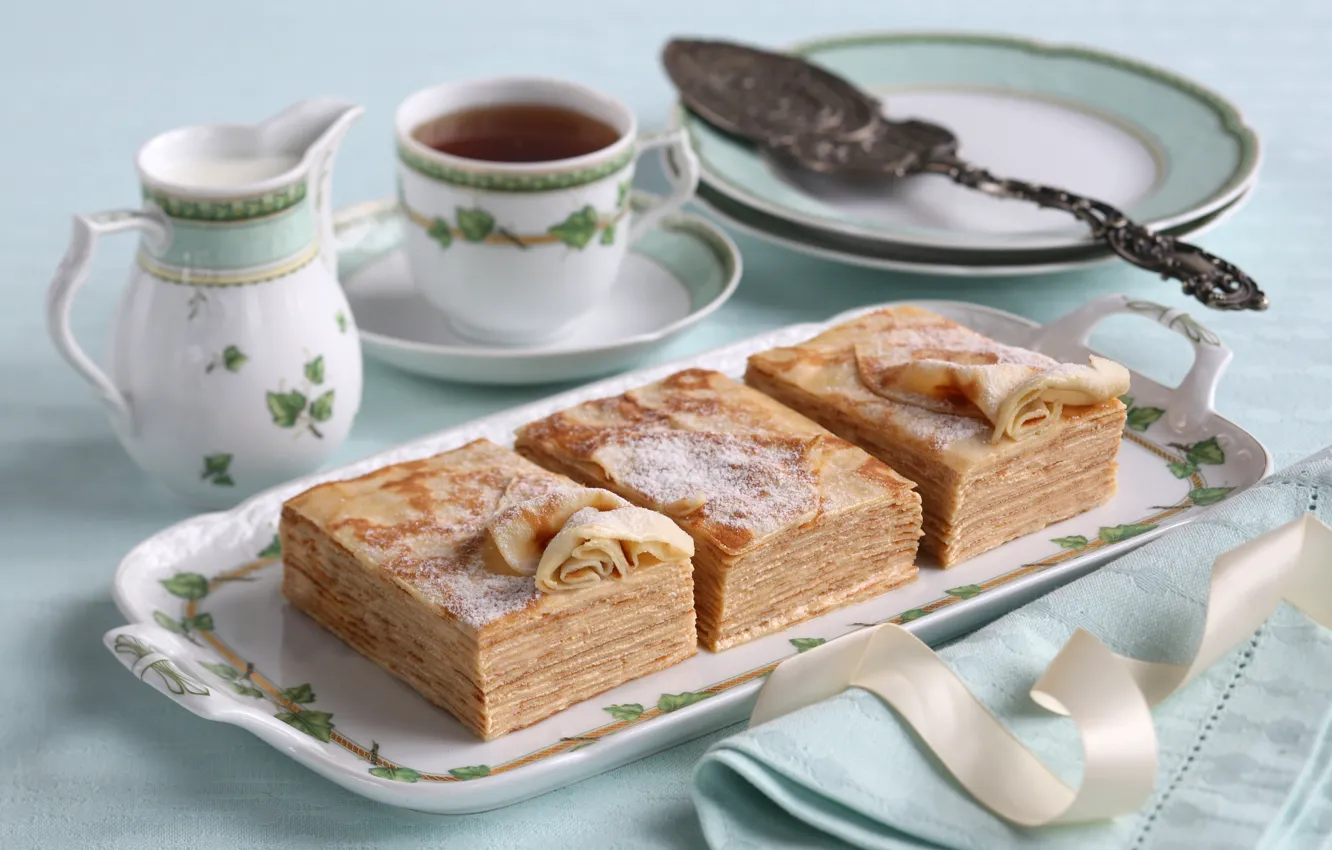 Photo wallpaper tea, pancakes, dessert