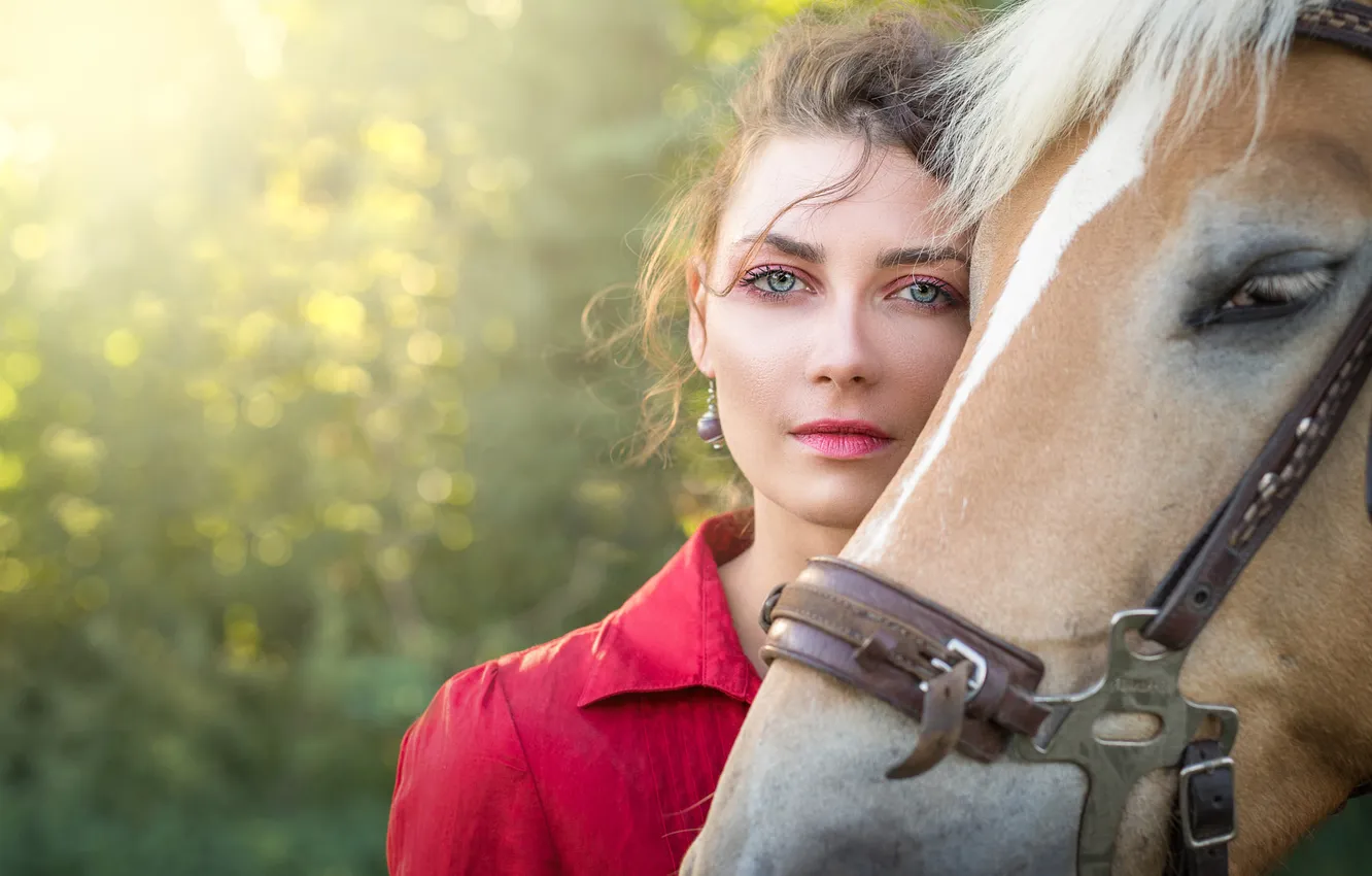 Photo wallpaper look, girl, light, each, horse, horse, portrait, makeup