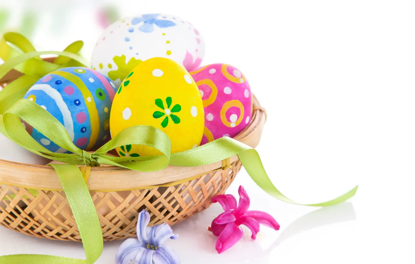 Photo wallpaper holiday, basket, eggs, Easter, bow, Easter, egg