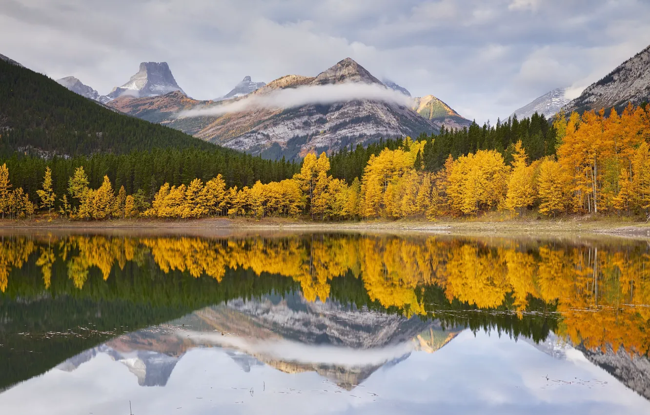 Photo wallpaper autumn, trees, landscape, mountains, lake, forest