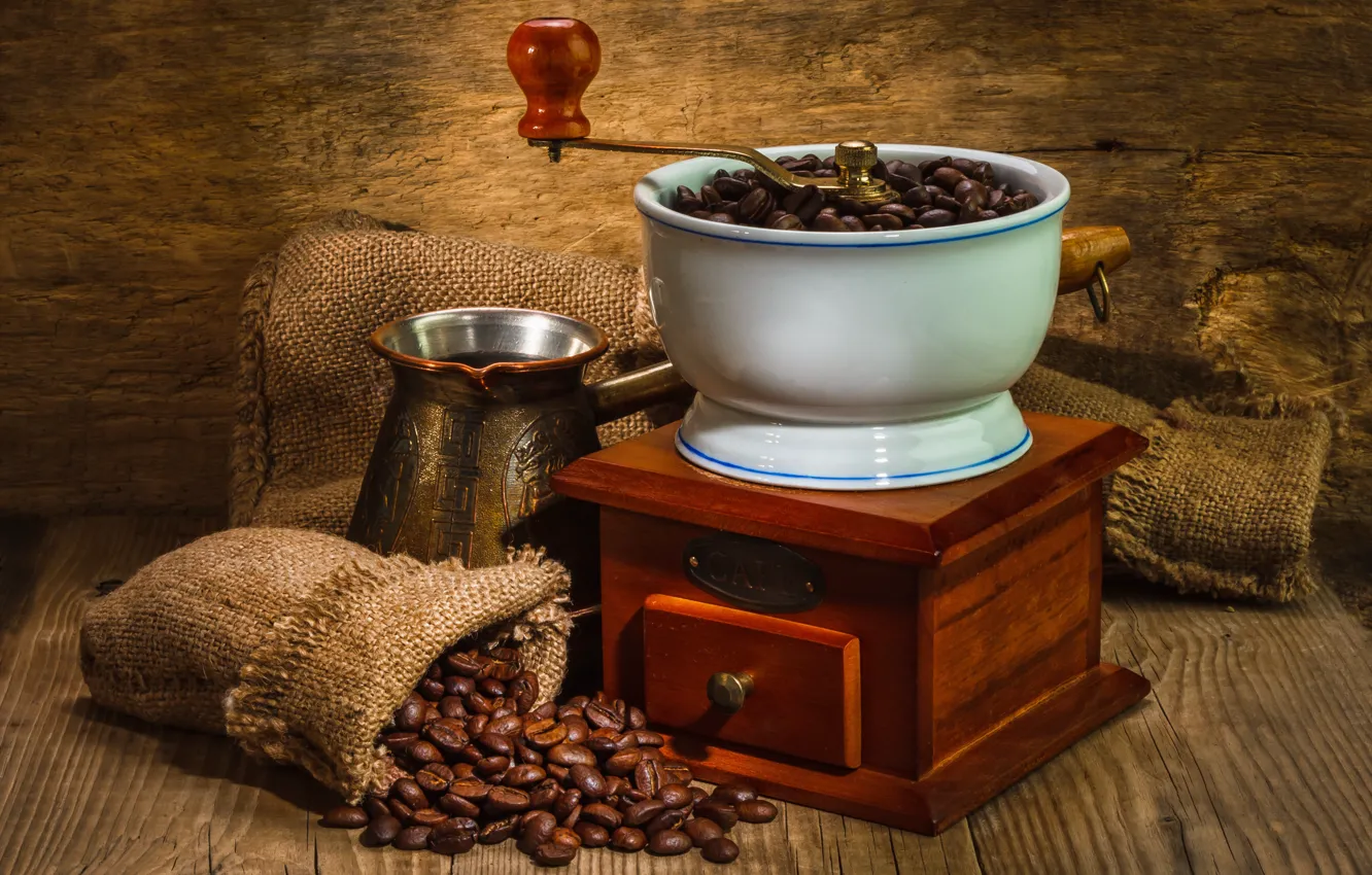 Photo wallpaper coffee, grain, Turk, coffee grinder