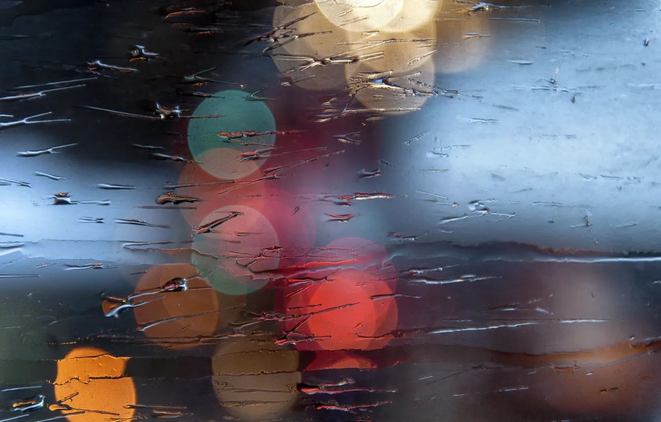 Photo wallpaper wet, glass, macro, light, bokeh