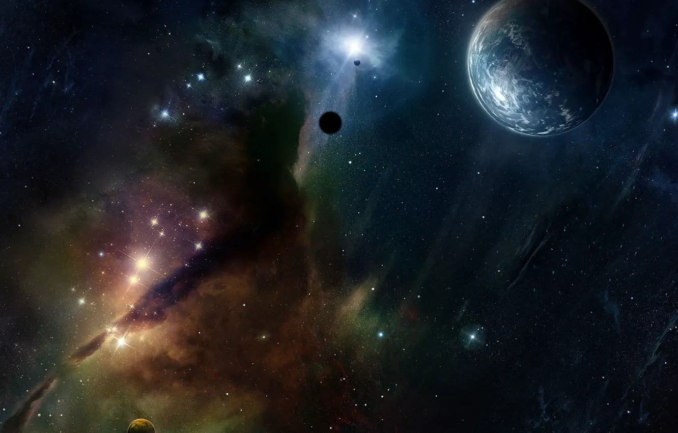 Photo wallpaper stars, nebula, planet