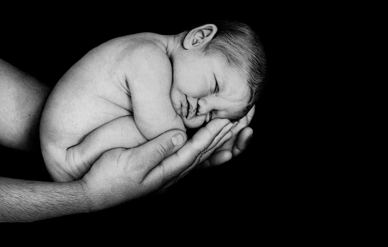 Photo wallpaper children, hands, baby, black and white, drawn