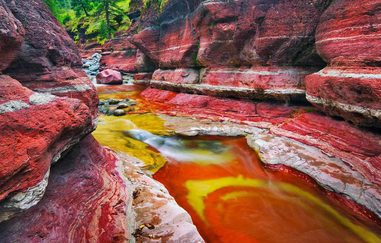 Photo wallpaper nature, stream, rocks, Canada, Albert, Alberta, Canada, Red Rock Canyon