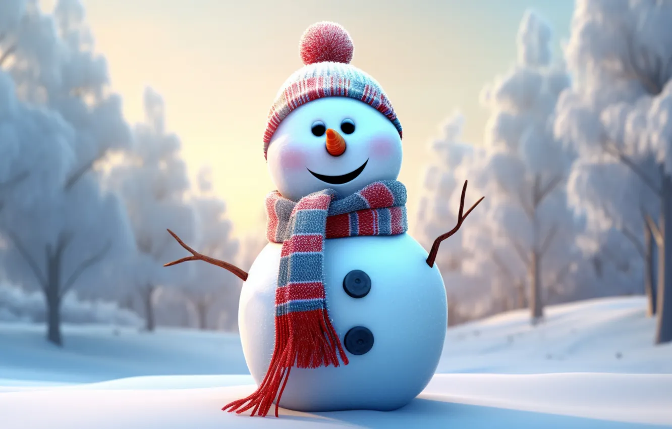 Photo wallpaper winter, snow, new year, Christmas, snowman, Christmas, winter, snow