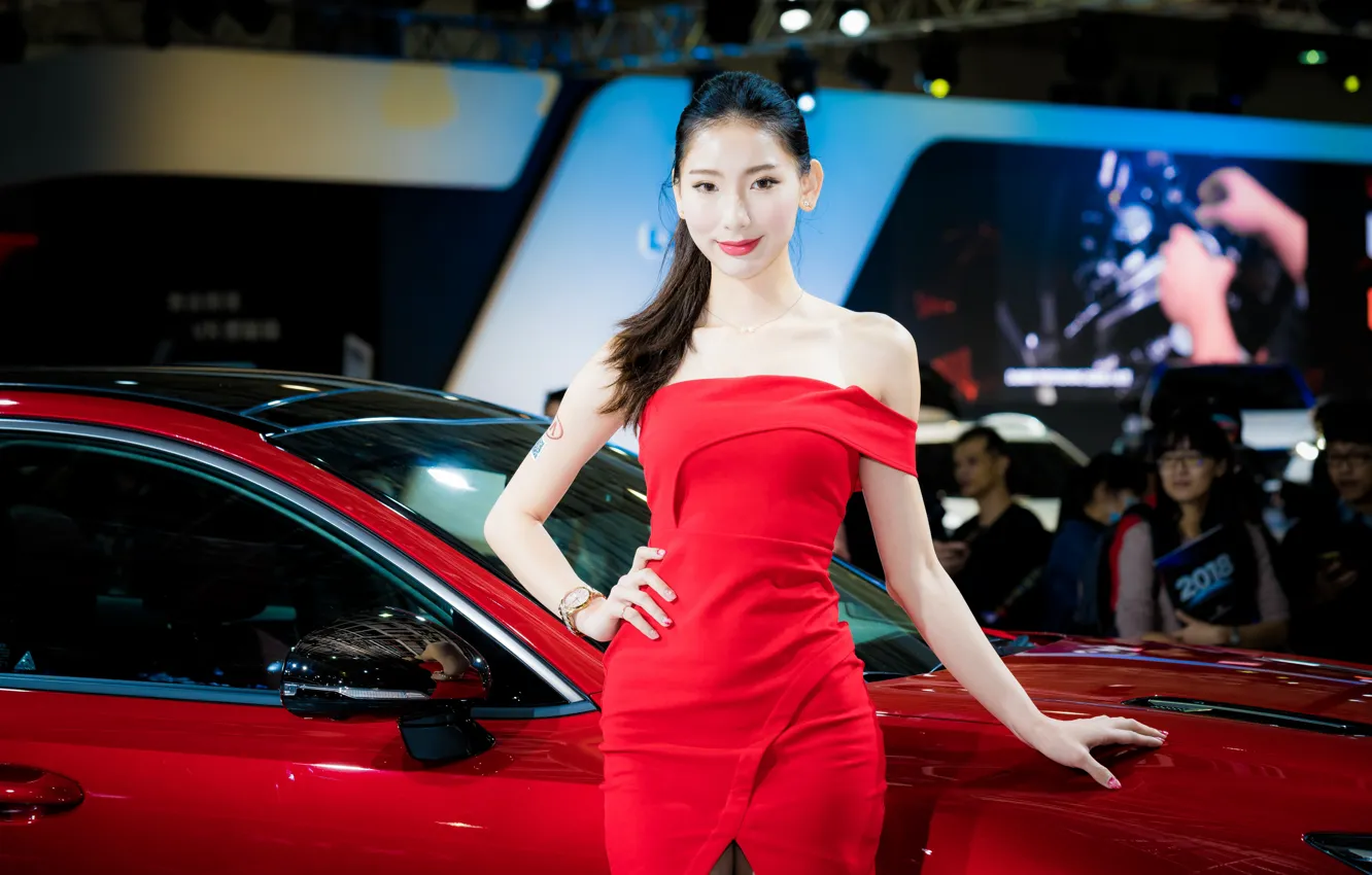 Photo wallpaper girl, model, exhibition, Asian, the dealership