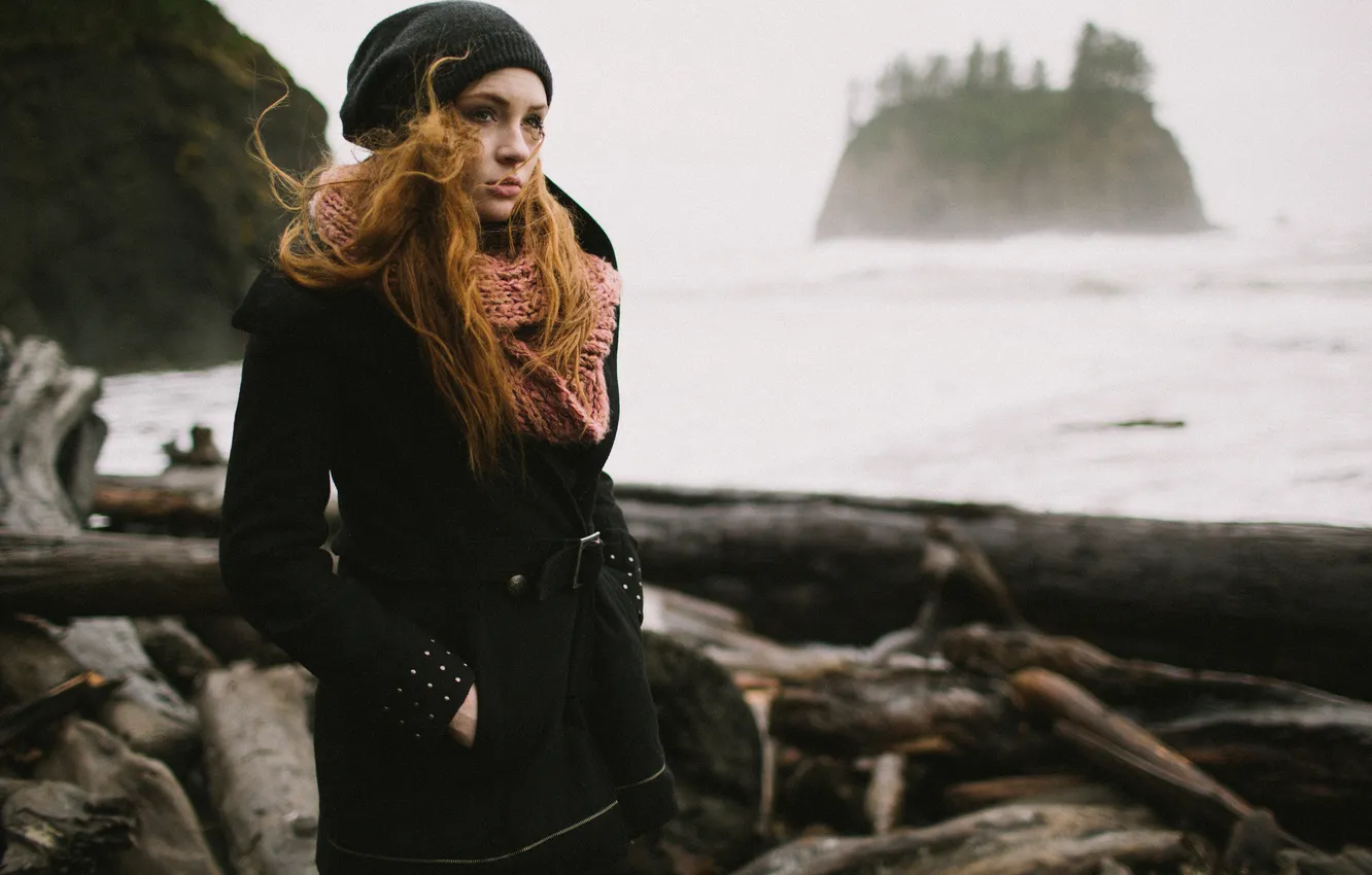 Photo wallpaper look, girl, island, scarf, Danielle