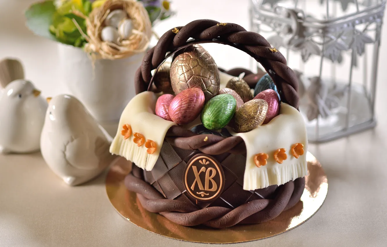 Photo wallpaper basket, chocolate, eggs, Easter, dessert