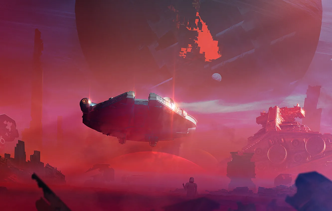 Photo wallpaper fiction, Star Wars, art, Star Destroyer, Millennium Falcon, Millennium Falcon, Stormtrooper, Episode VII