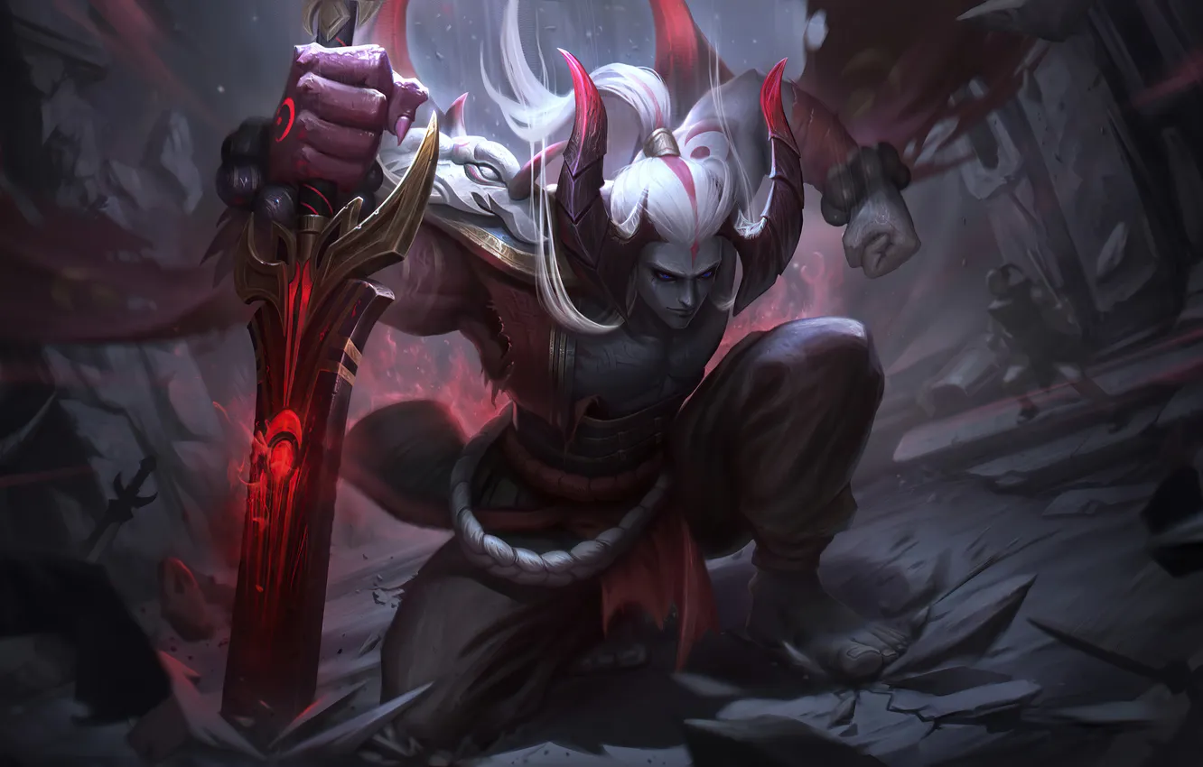 Photo wallpaper art, League of Legends, LoL, skin, Aatrox, Blood Moon