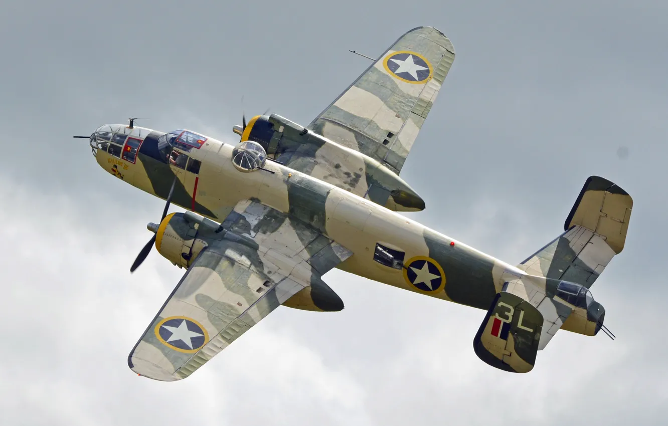 Photo wallpaper flight, bomber, American, North American, twin-engine, average, B-25J, Mitchell