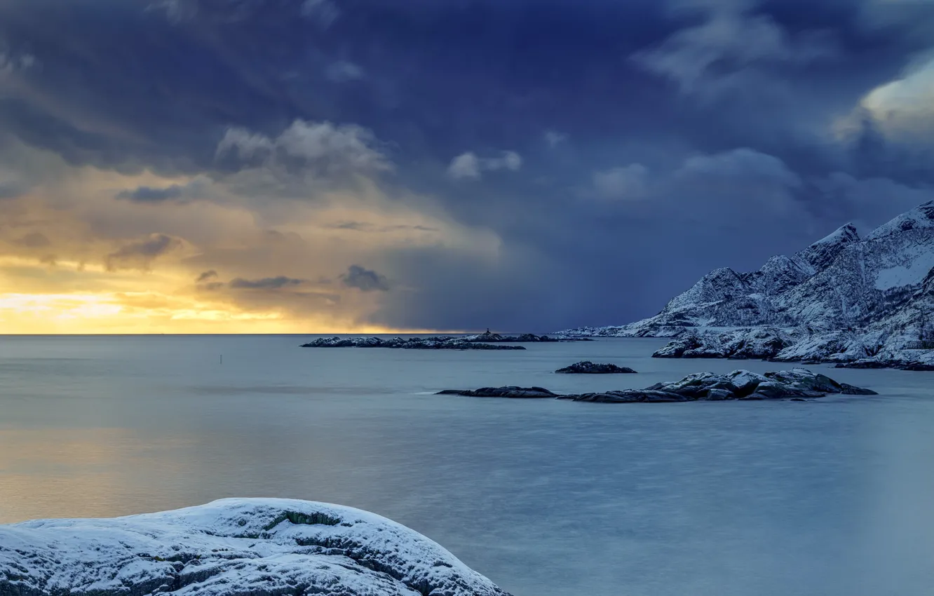 Photo wallpaper sea, the sky, clouds, Norway, Norway, Lofoten