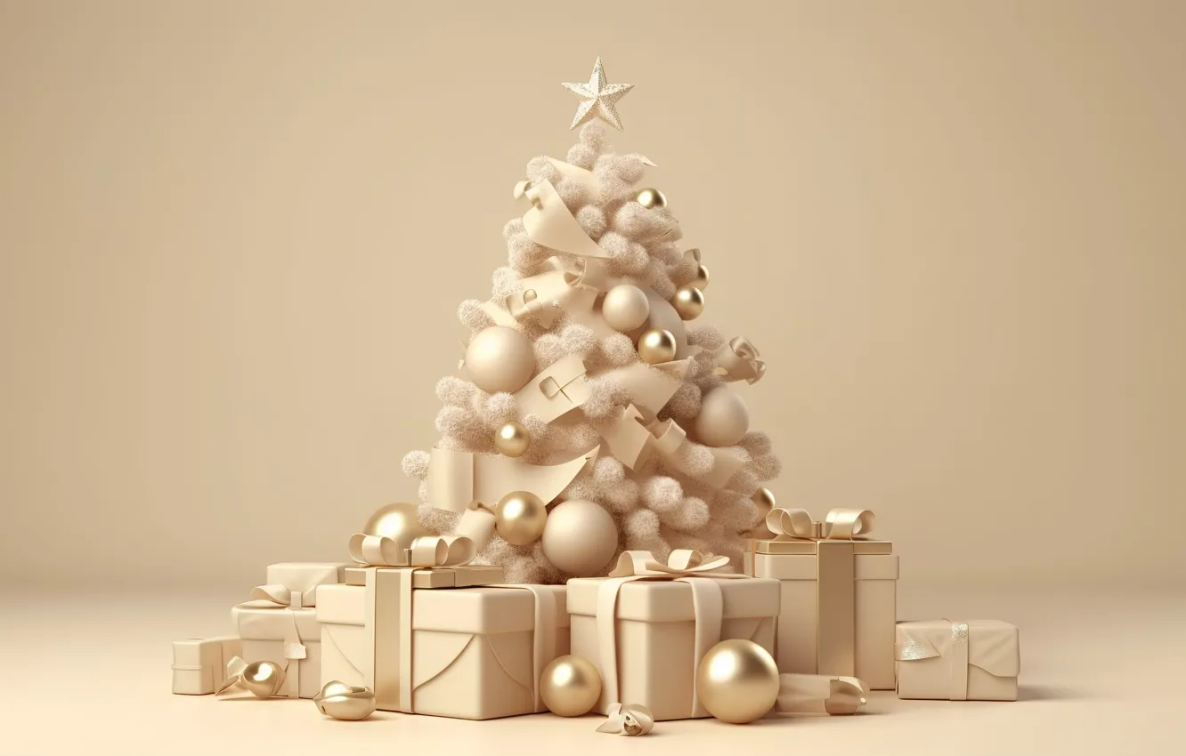 Photo wallpaper balls, tree, New Year, Christmas, gifts, new year, happy, Christmas