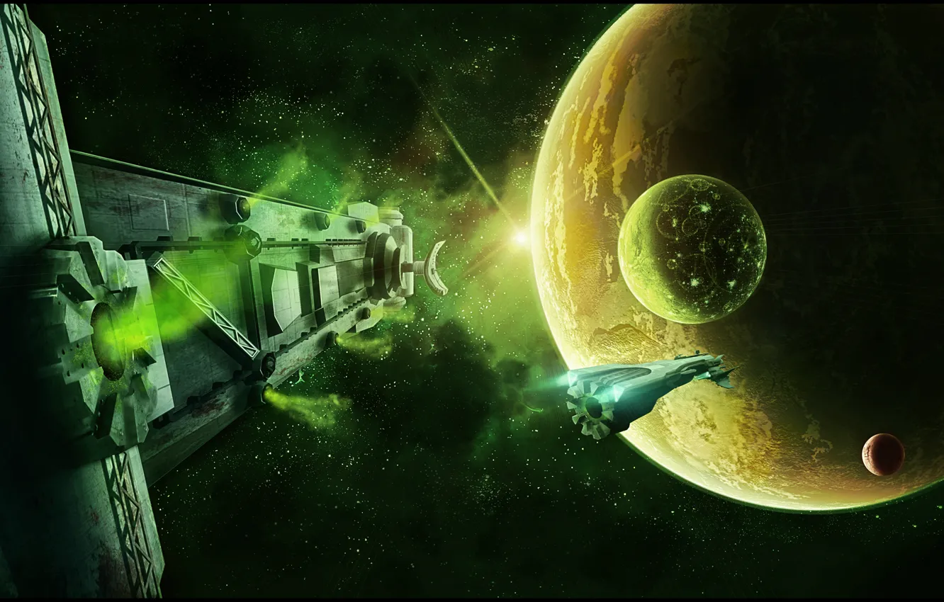 Photo wallpaper stars, planets, spaceships, toxic waste transport