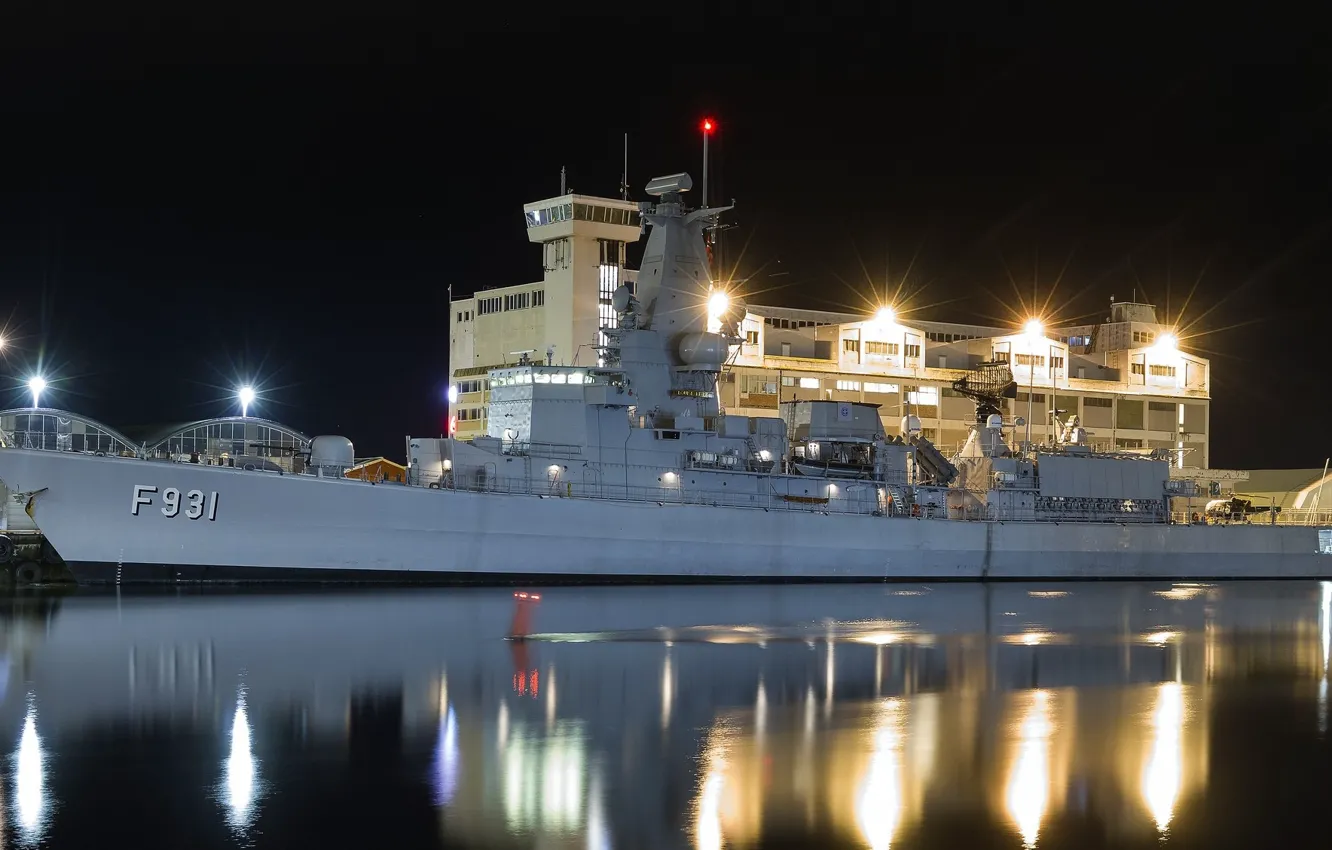 Photo wallpaper night, lights, warship