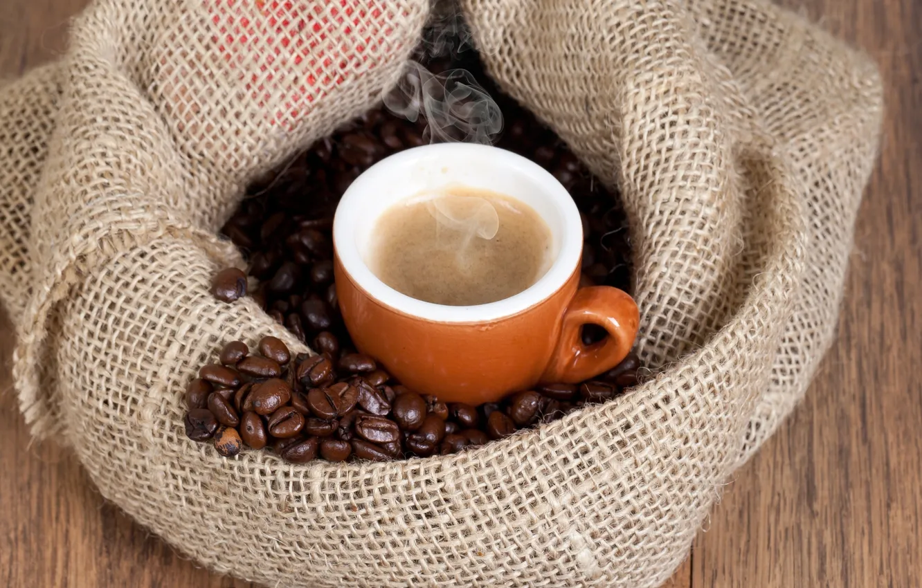 Photo wallpaper coffee, hot, grain, pair, Cup, drink, bag