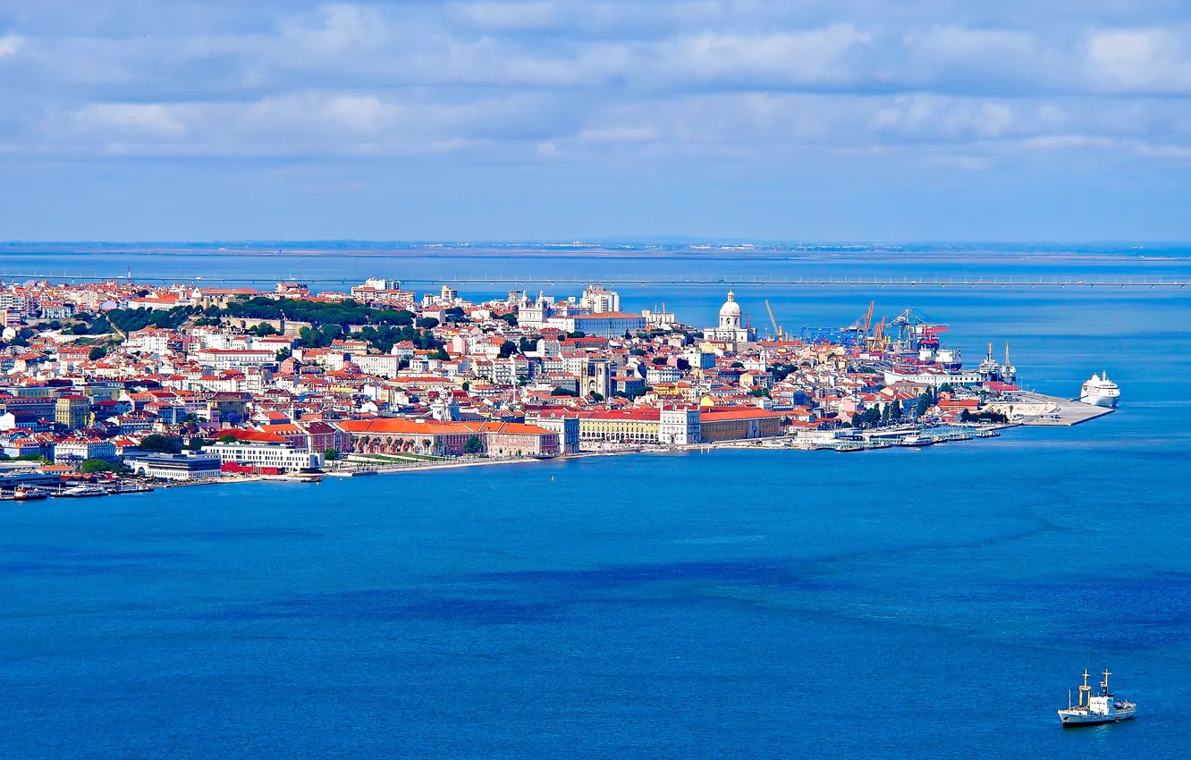 Photo wallpaper sea, landscape, ship, home, Portugal, Lisbon