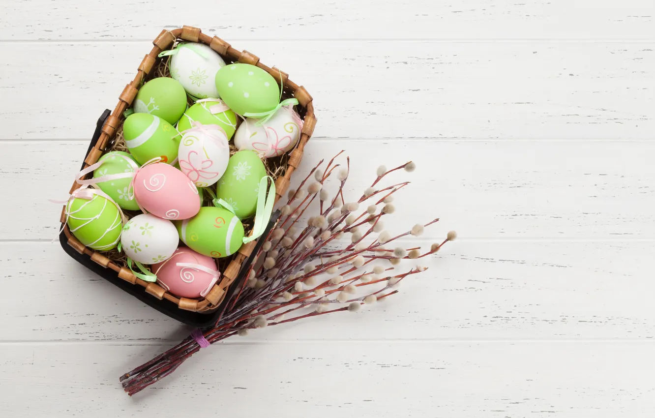 Photo wallpaper eggs, spring, colorful, Easter, wood, Verba, spring, Easter