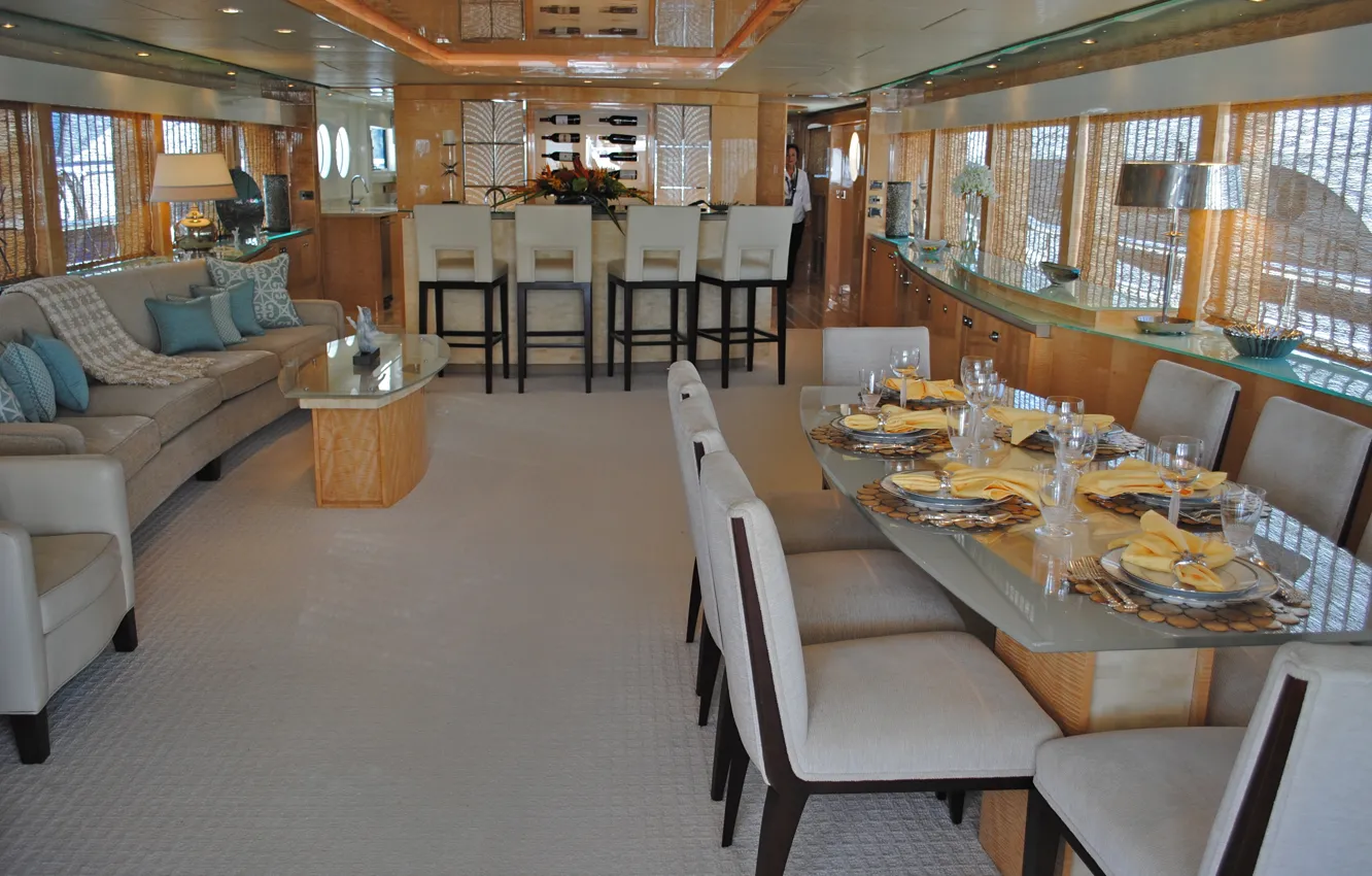 Photo wallpaper design, style, interior, yacht, salon, Suite, dining room