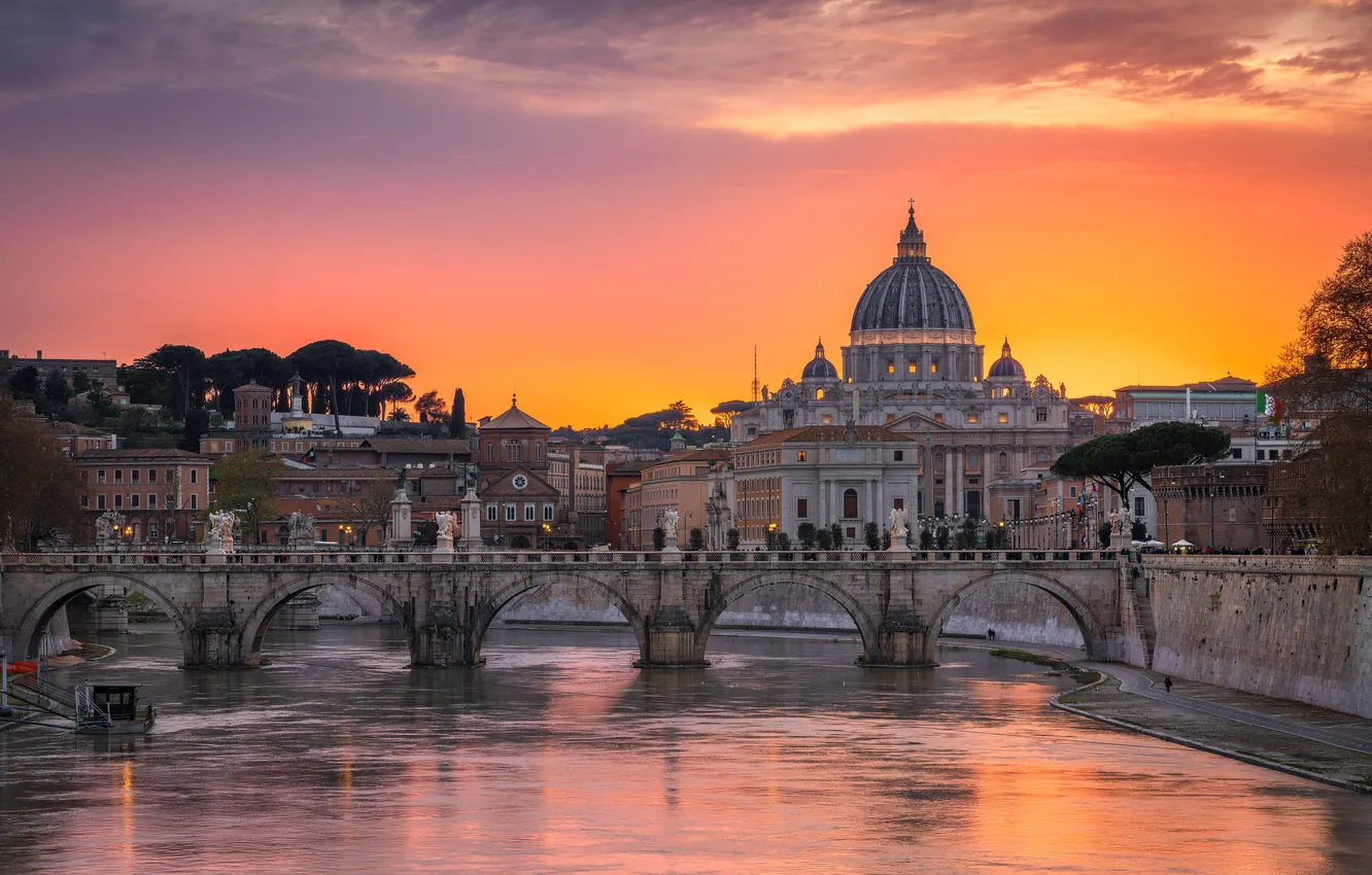 Photo wallpaper bridge, river, building, Rome, Italy