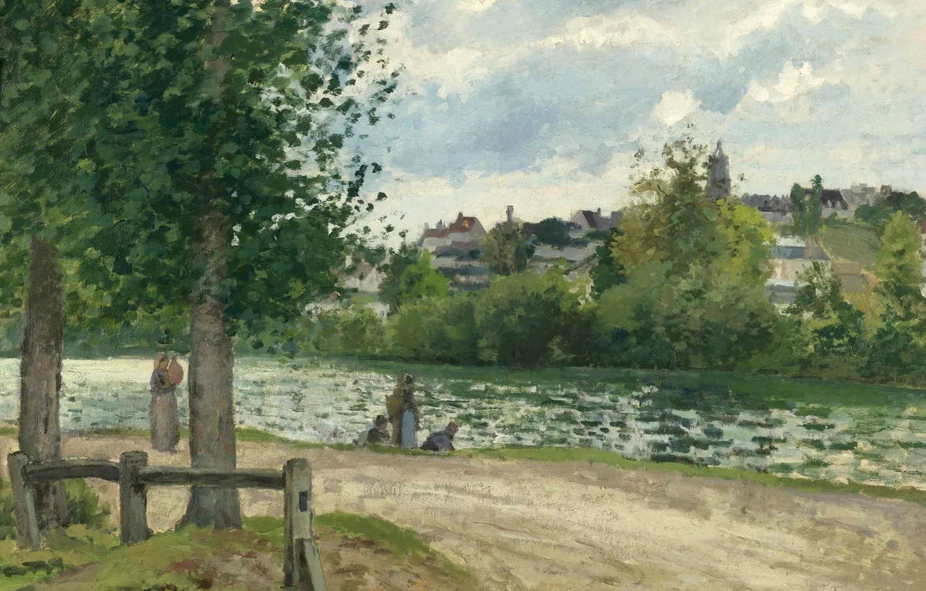 Photo wallpaper landscape, nature, picture, Camille Pissarro, The banks of the River Oise in PONTOISE