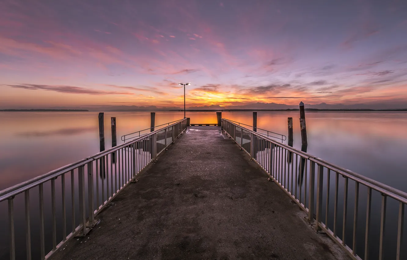 Photo wallpaper sunset, bridge, shore, perspective, dal, the evening, horizon, pierce
