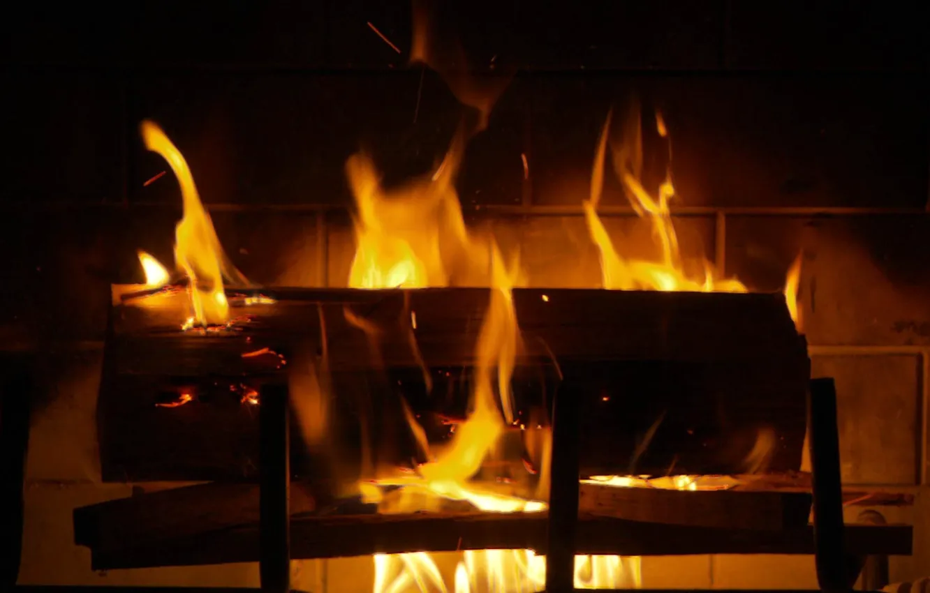 Photo wallpaper fire, flame, fireplace, hearth, log