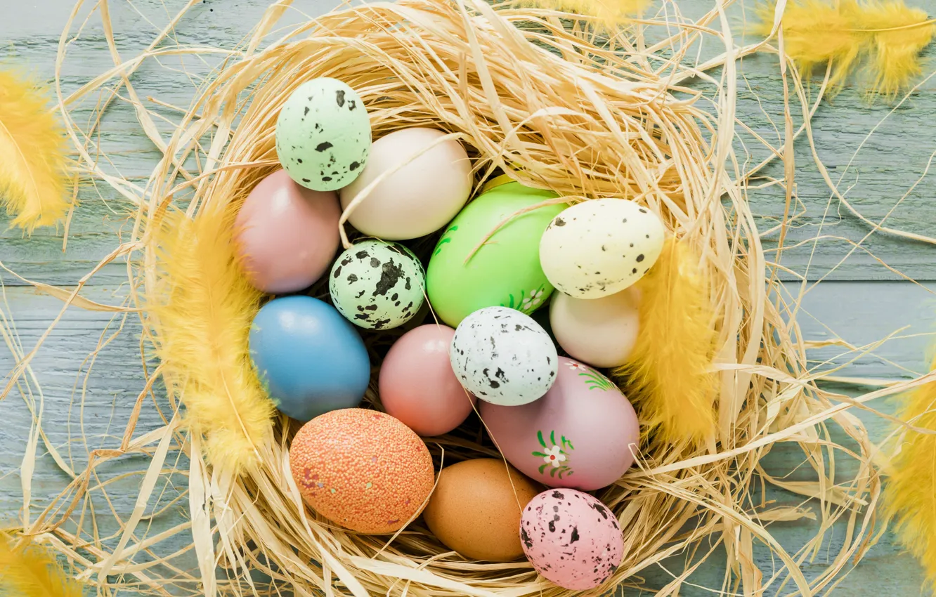 Photo wallpaper eggs, Easter, straw, Holiday, Socket, Orthodox holiday