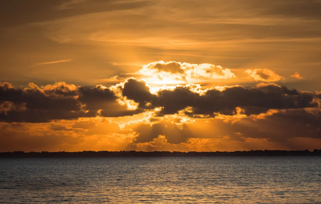 Photo wallpaper wave, the sky, clouds, landscape, sunset, nature, the ocean, horizon