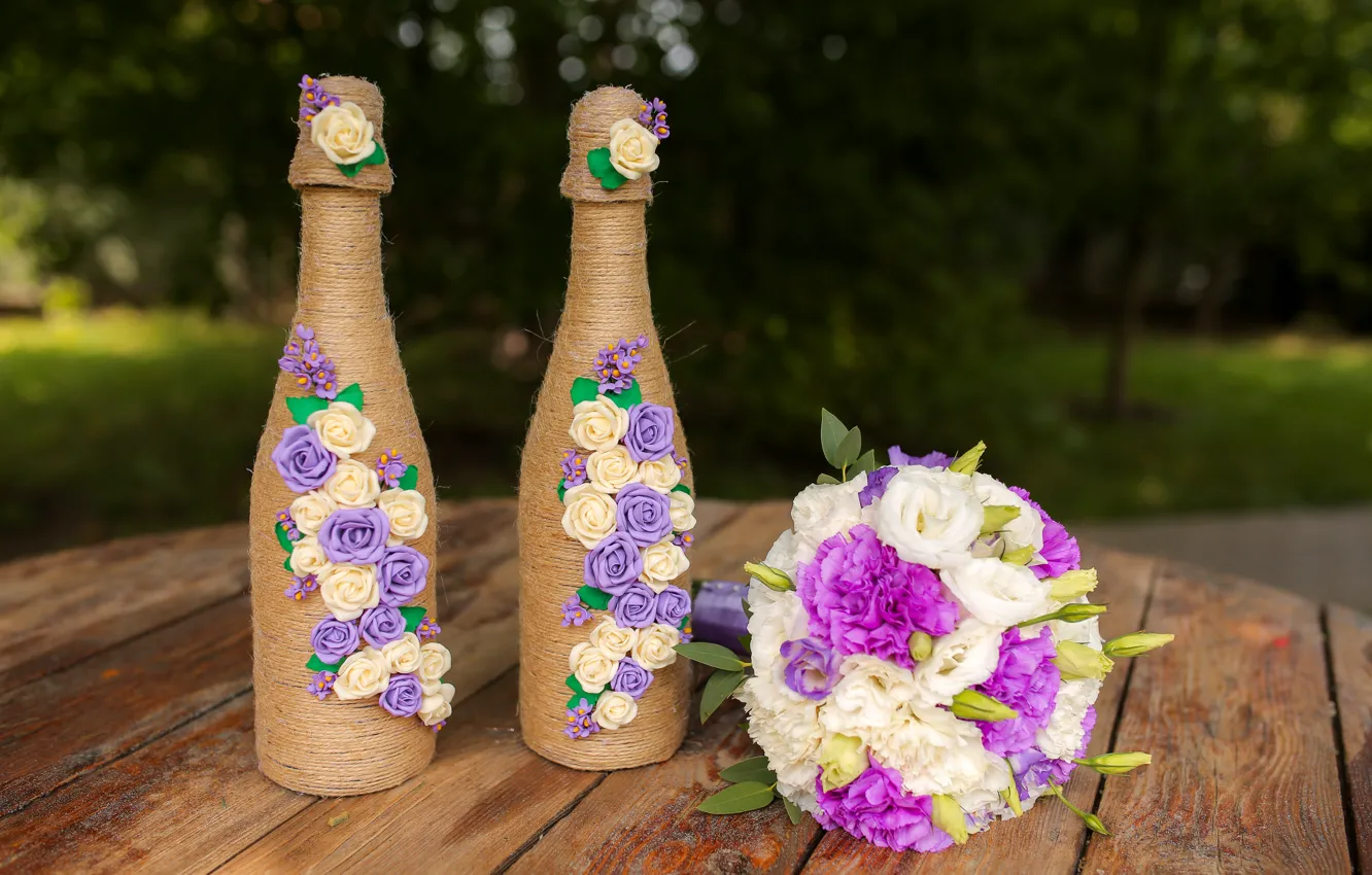 Photo wallpaper flowers, bottle, wedding