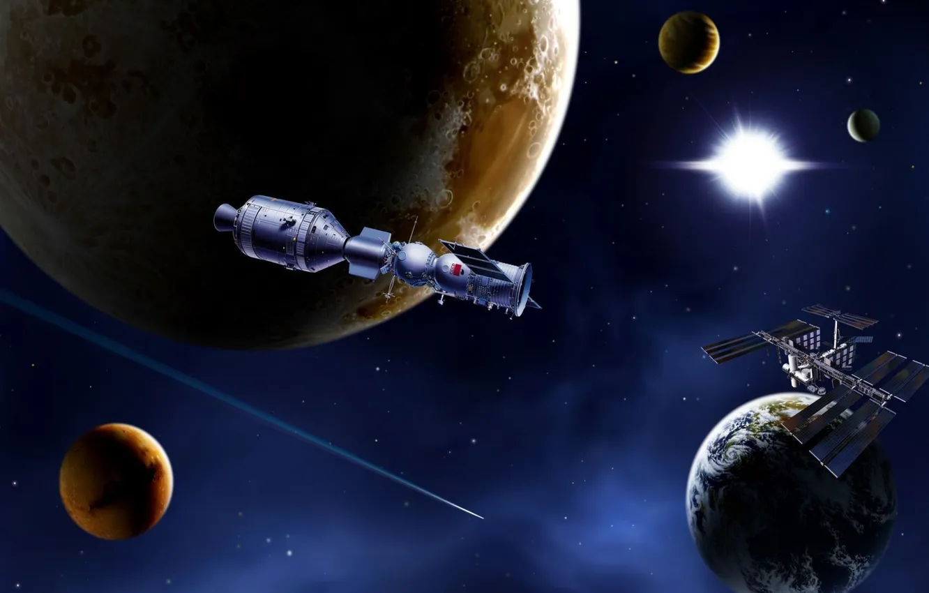 Photo wallpaper space, ship, orbit, USSR