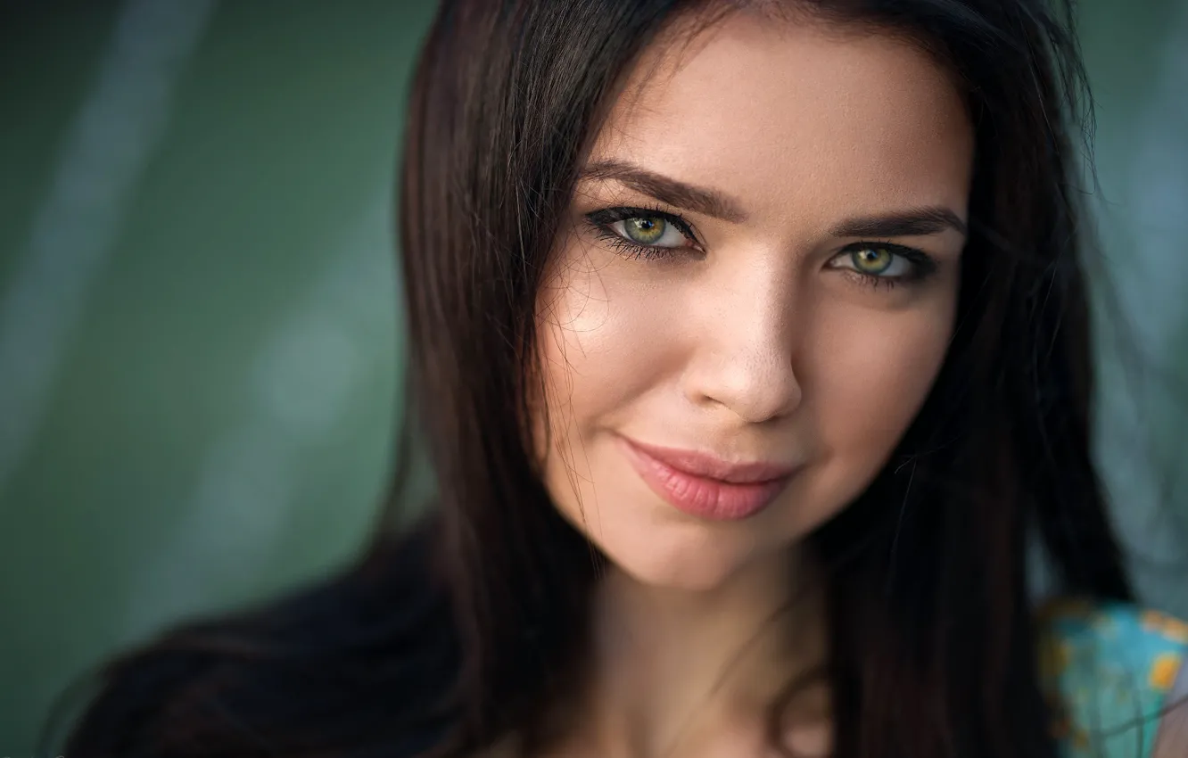 Photo wallpaper look, close-up, face, smile, background, portrait, makeup, brunette
