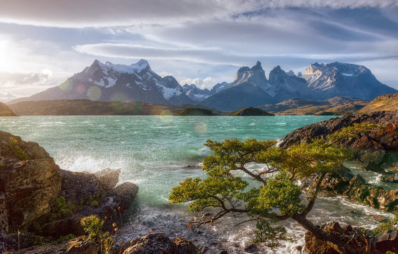 Photo wallpaper the sky, clouds, mountains, lake, Chile, South America, Patagonia, Patagonia