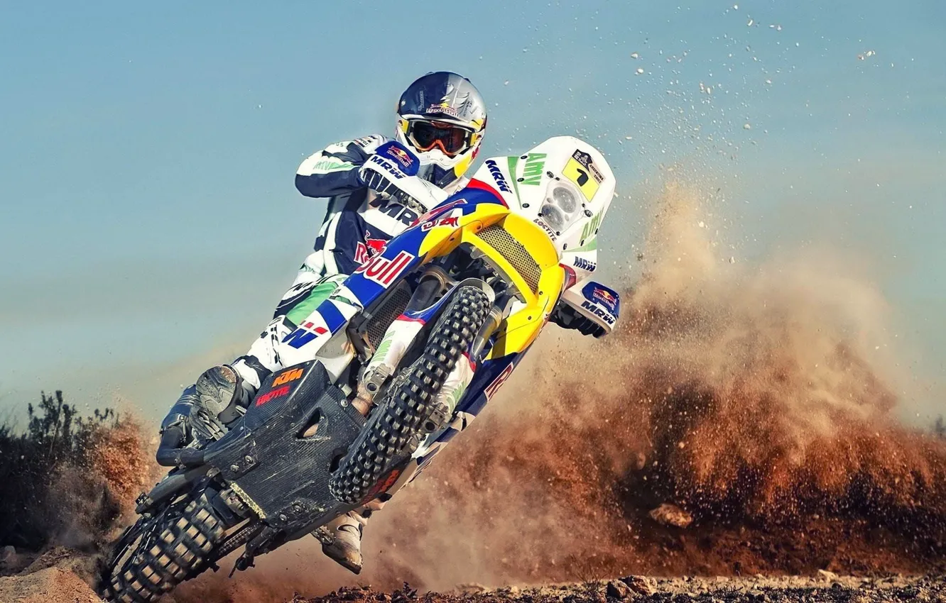 Photo wallpaper Sport, Race, Skid, Motorcycle, Racer, Moto, KTM, Rally