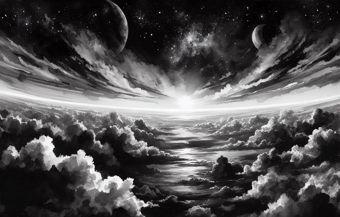 Photo wallpaper the sky, clouds, black and white, Zvezdnoe the sky