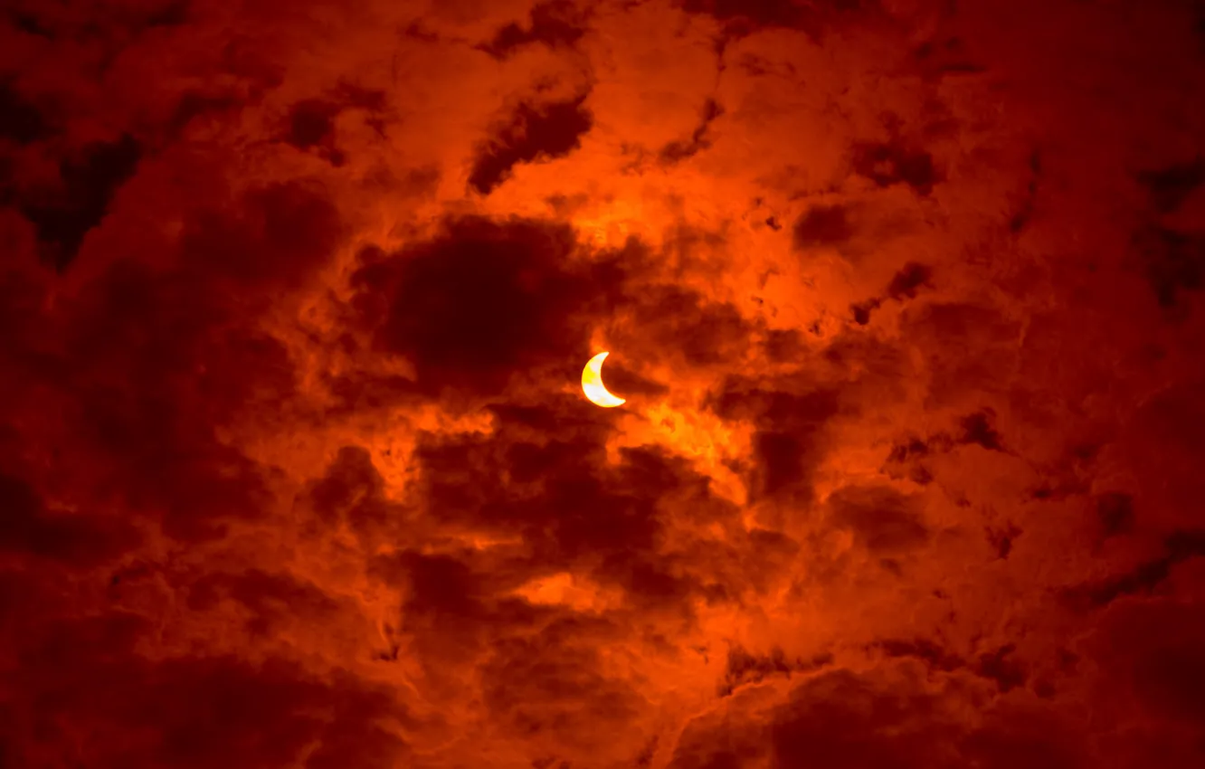 Photo wallpaper the sky, clouds, Eclipse, solar
