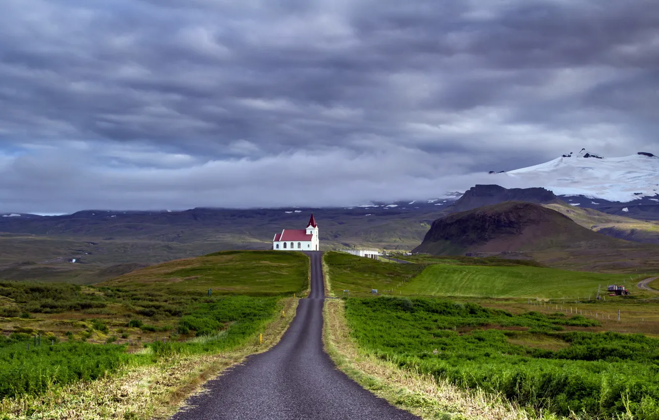 Photo wallpaper road, field, landscape, temple