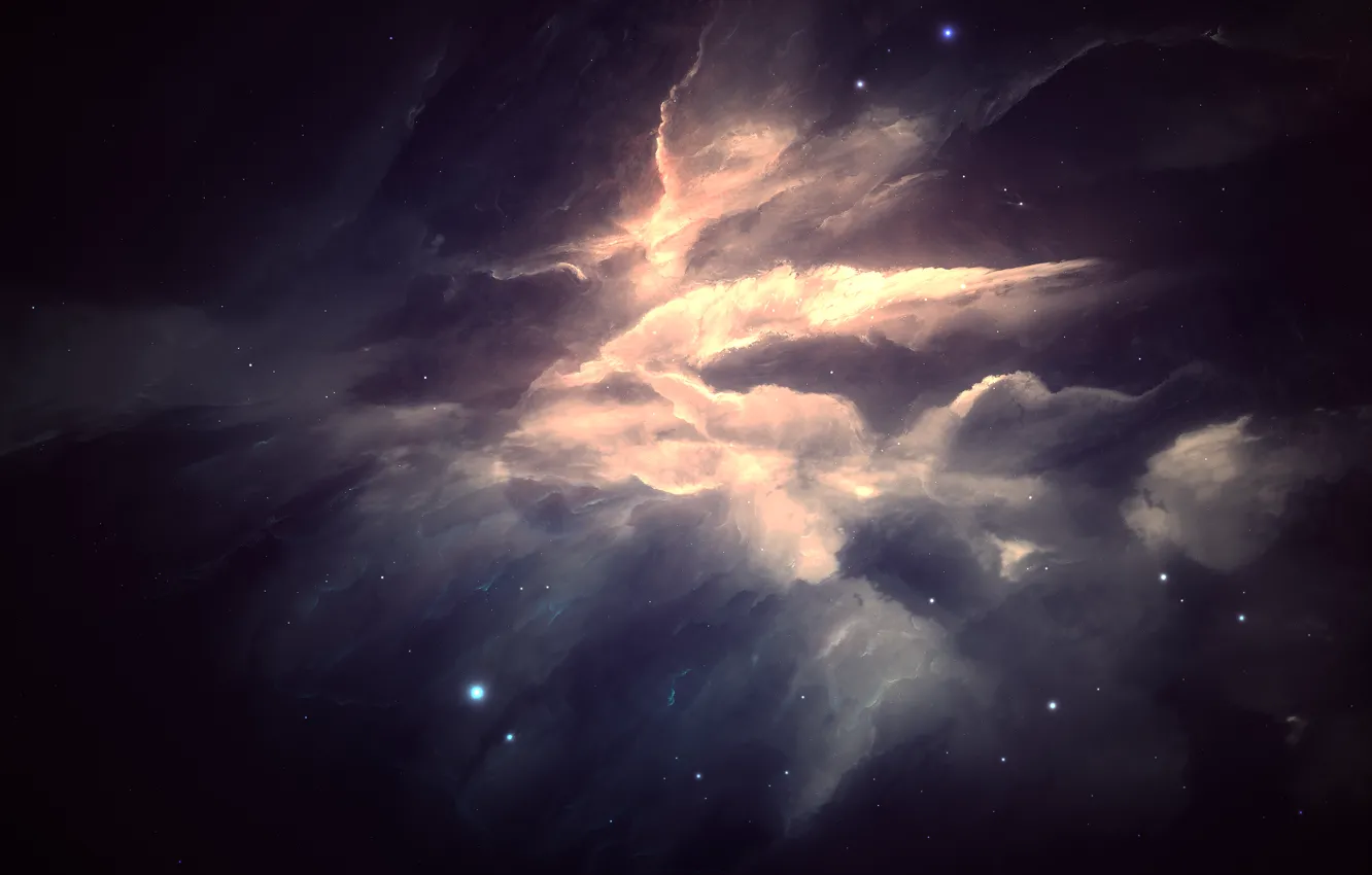 Photo wallpaper space, stars, light, nebula, figure