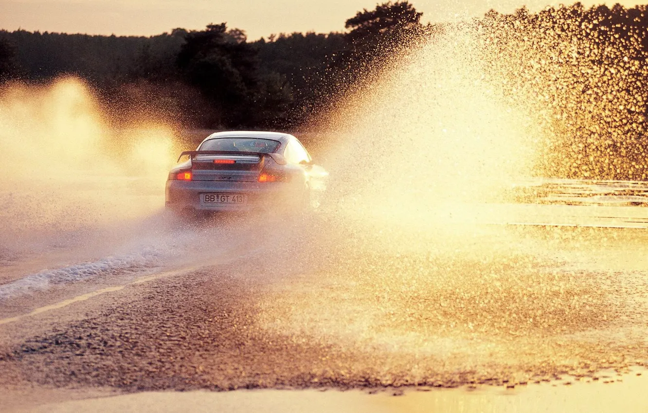 Photo wallpaper squirt, Sunset, puddle